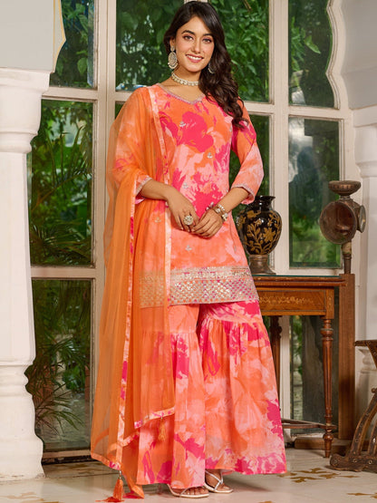 Women Printed Regular Kurta with Sharara & With Dupatta