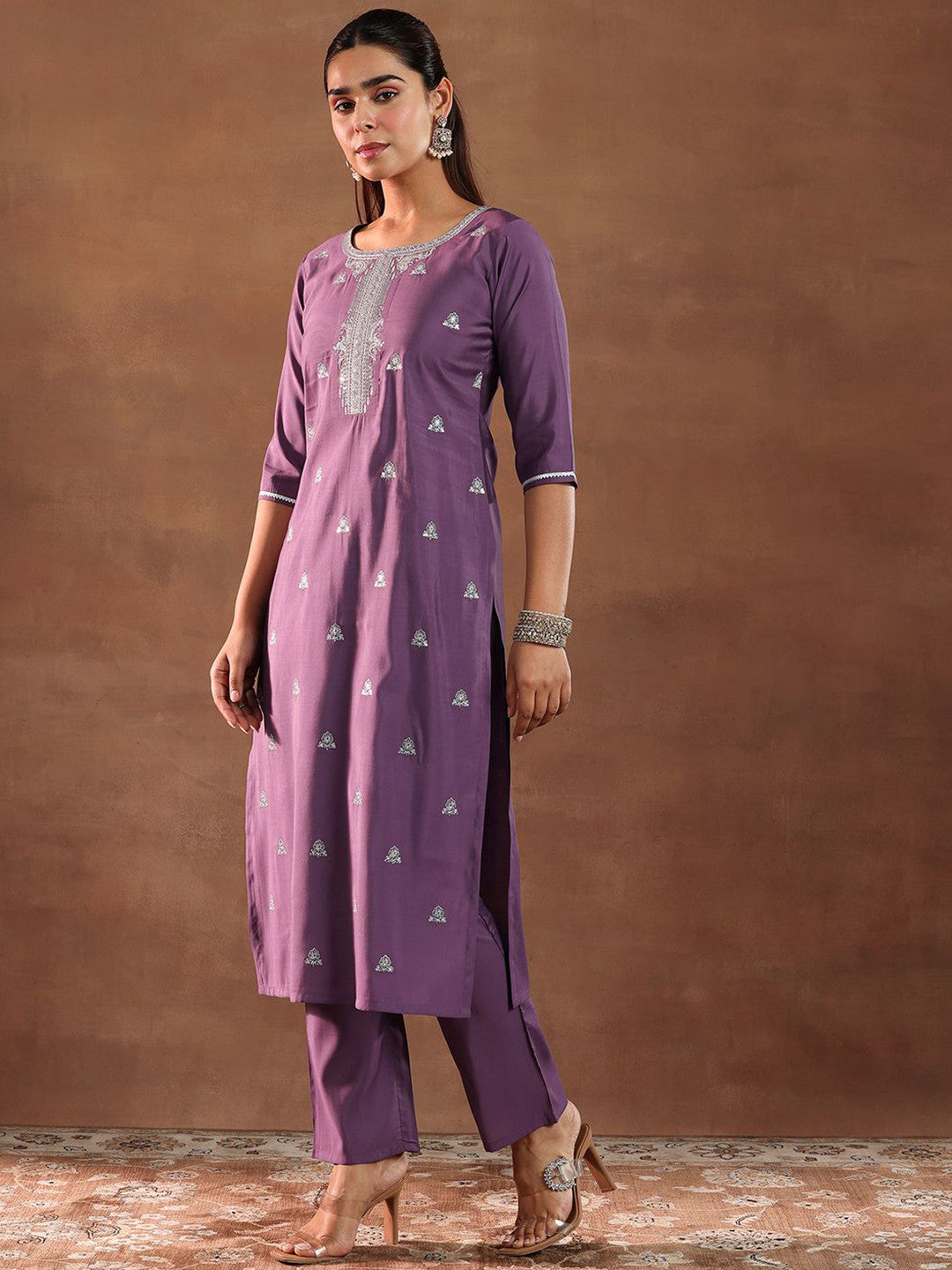 Floral Embroidered Straight Gotta Patti Kurta With Trousers & Dupatta