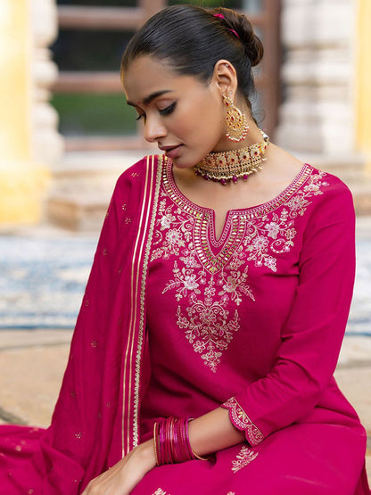 Dhiyona CH Women Ethnic Motifs Embroidered Thread Work Kurta with Trousers & Dupatta