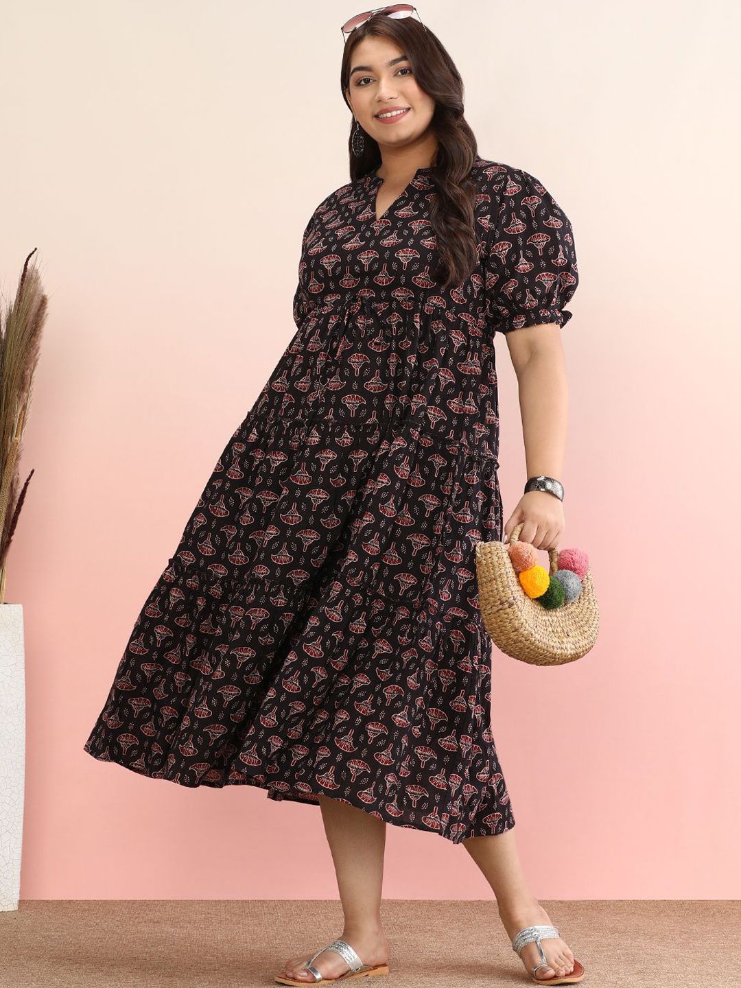 Dhiyona AY Women's Printed Cotton Fit & Flared Midi Dress