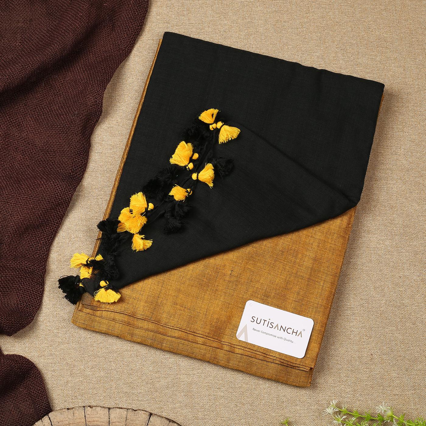 Dhiyona SS Sutisancha Black & Mustard Handloom Cotton Saree