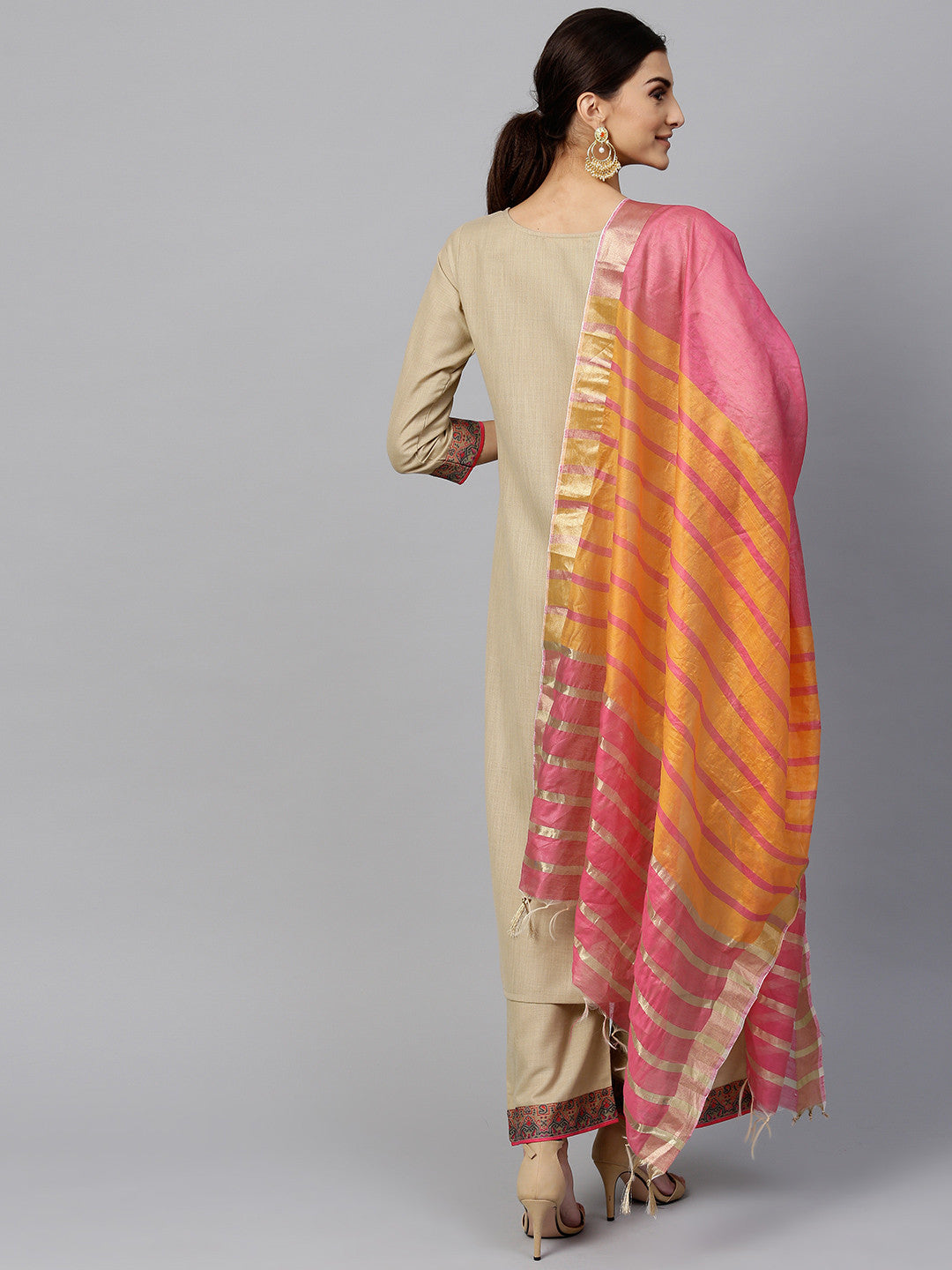 Muted Hazelnut Geometric Yoke Kurta Set