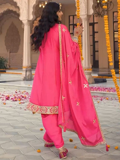 Floral Embroidered Mirror Work Sequinned Anarkali Kurta With Dhoti & Dupatta