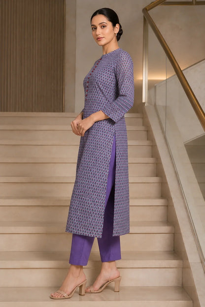 Mahi Kota Doria Block Printed Kurta & Pant Set