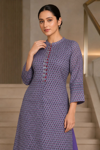 Mahi Kota Doria Block Printed Kurta & Pant Set