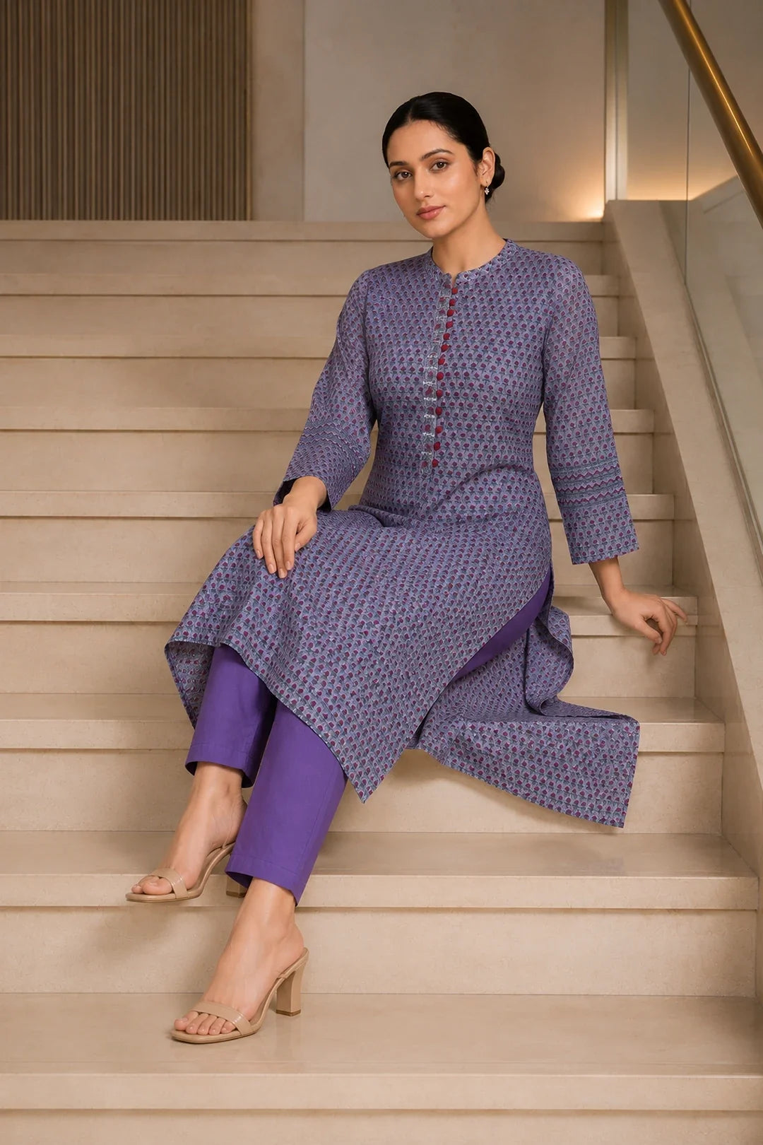 Mahi Kota Doria Block Printed Kurta & Pant Set