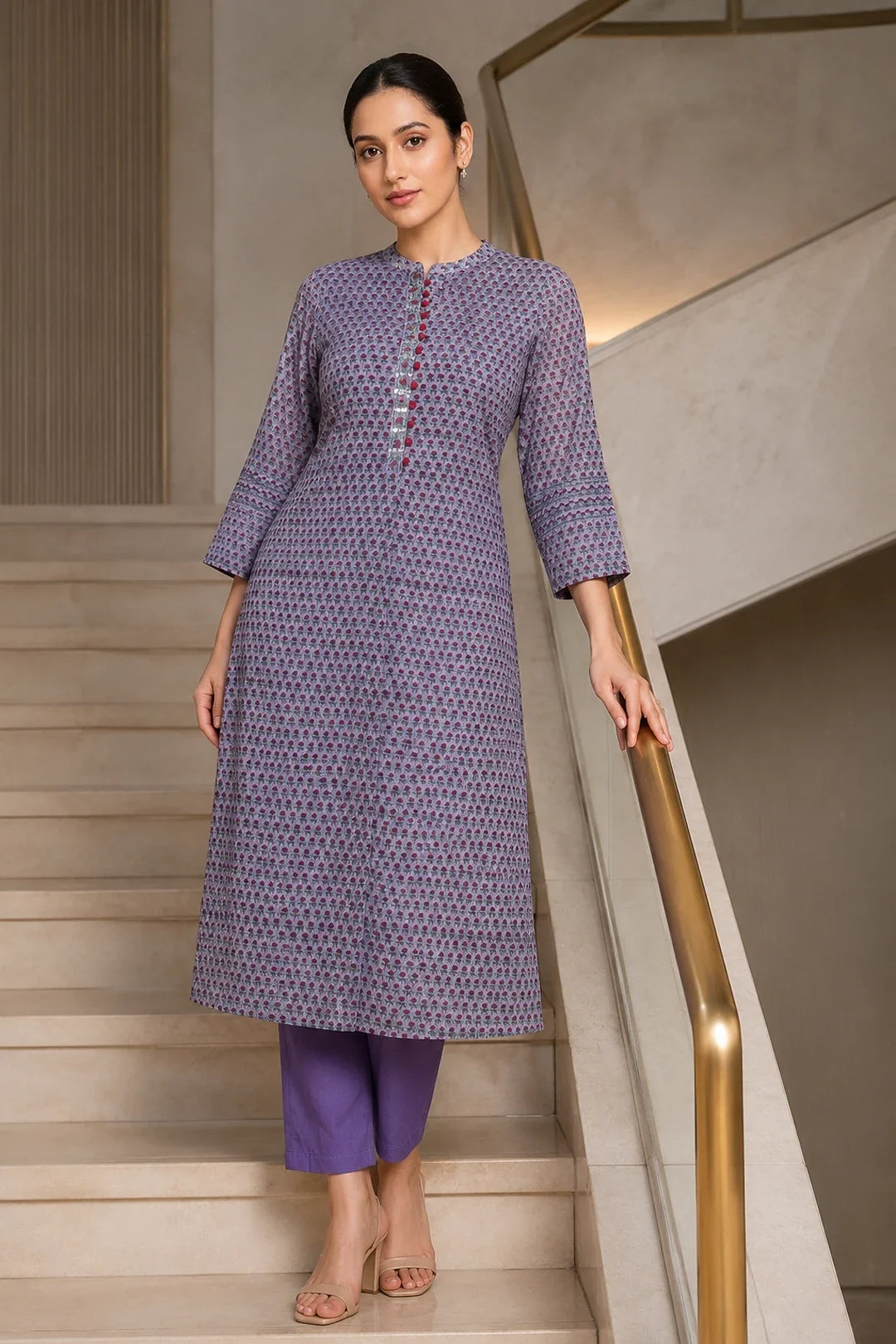 Mahi Kota Doria Block Printed Kurta & Pant Set