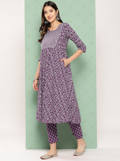 Dhiyona KL Women Ethnic Motifs Printed Empire Gotta Patti Kurta with Trousers & With Dupatta