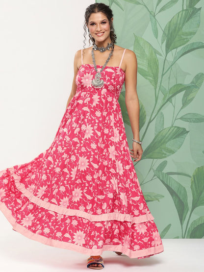 Dhiyona AY Women's Floral Printed Ruffles Fit & Flare Maxi Dress