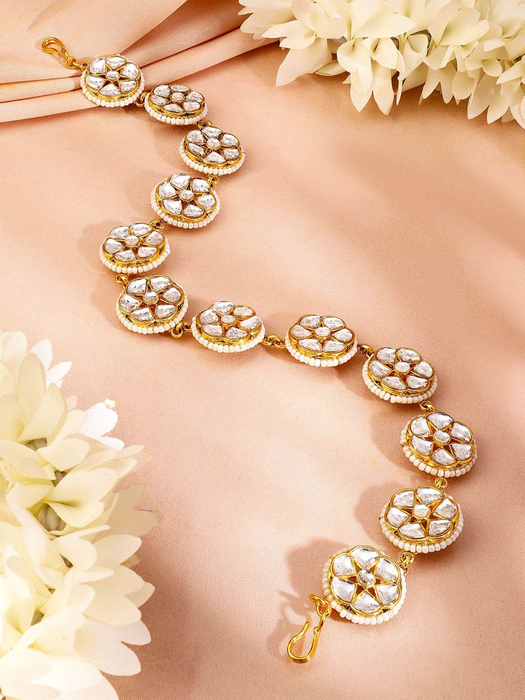 Dhiyona RJ Women's 18K Gold-Plated Kundan & Pearl Beaded Matha Patti Head Jewellery