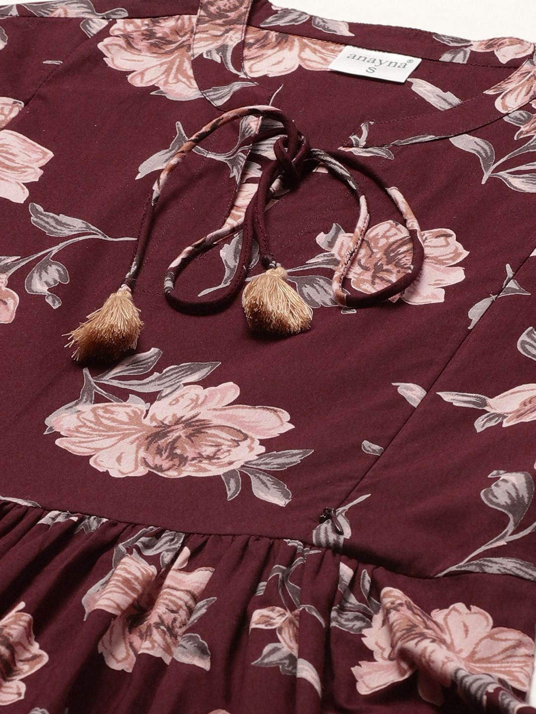 Dhiyona AY Women's Burgundy & Pink Floral Printed Pure Cotton Maternity A-Line Dress