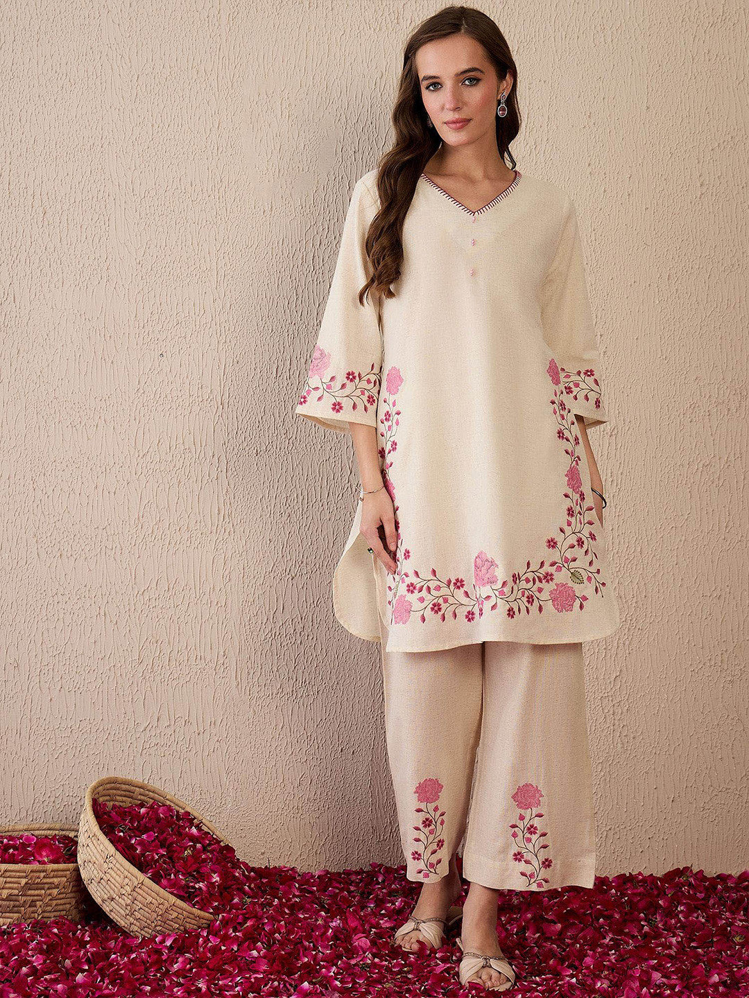 Embroidered Straight Kurta Palazzos Set