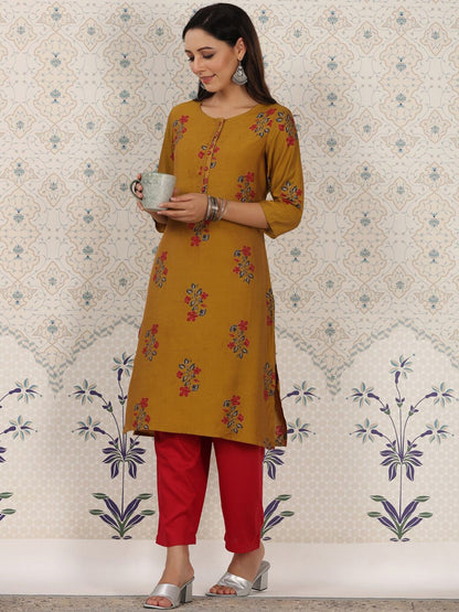 Dhiyona OD  Floral Printed Zari Detailed Straight Kurta