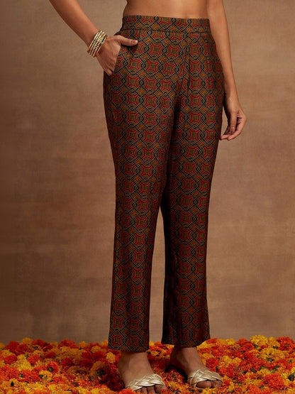 Women Ethnic Motifs Printed Regular Thread Work Kurta with Trousers & With Dupatta