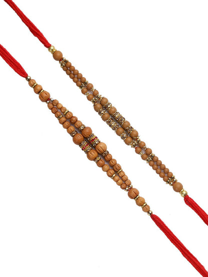 Dhiyona Set Of 2 Brown Beaded Rakhi With Roli Rice & Greeting Card