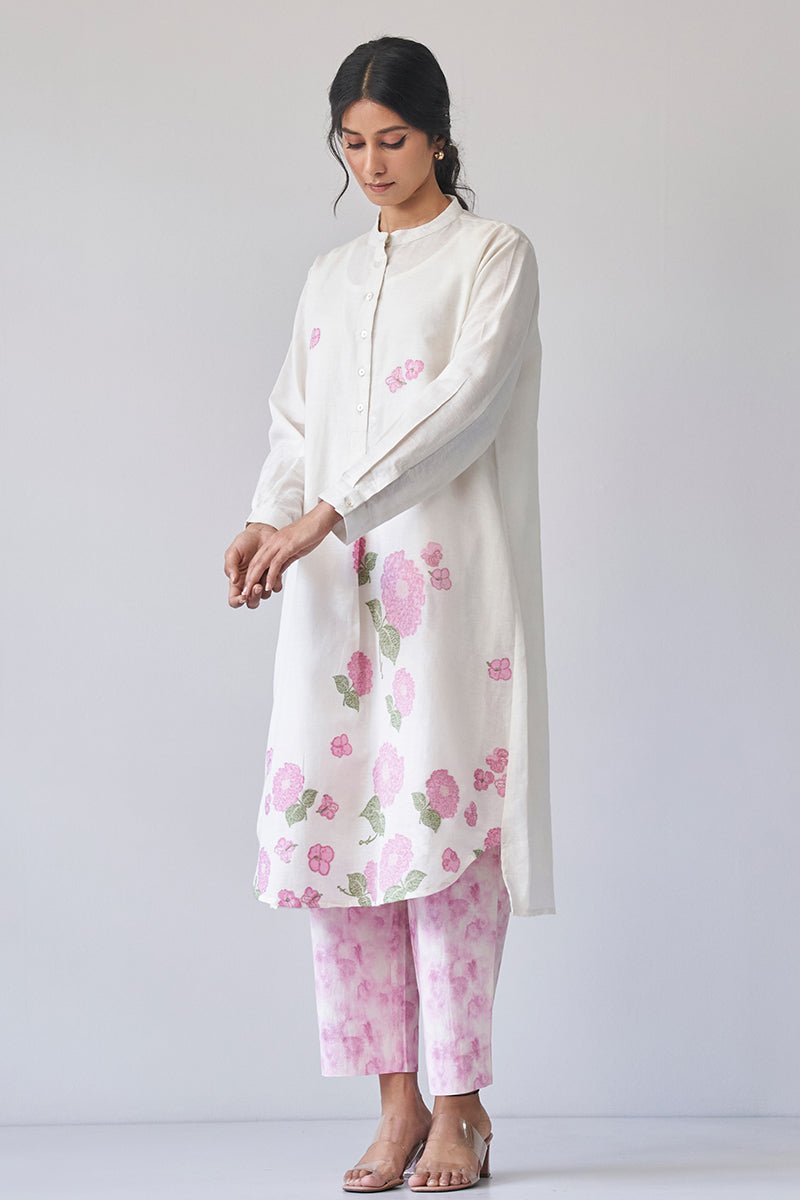 Women's Cream Woven Flower Cotton Linen Co-ord Set