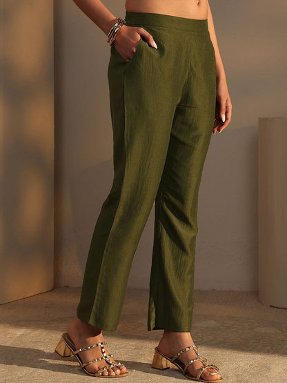 Green Mirror Work Yoke Design Straight Kurta Set