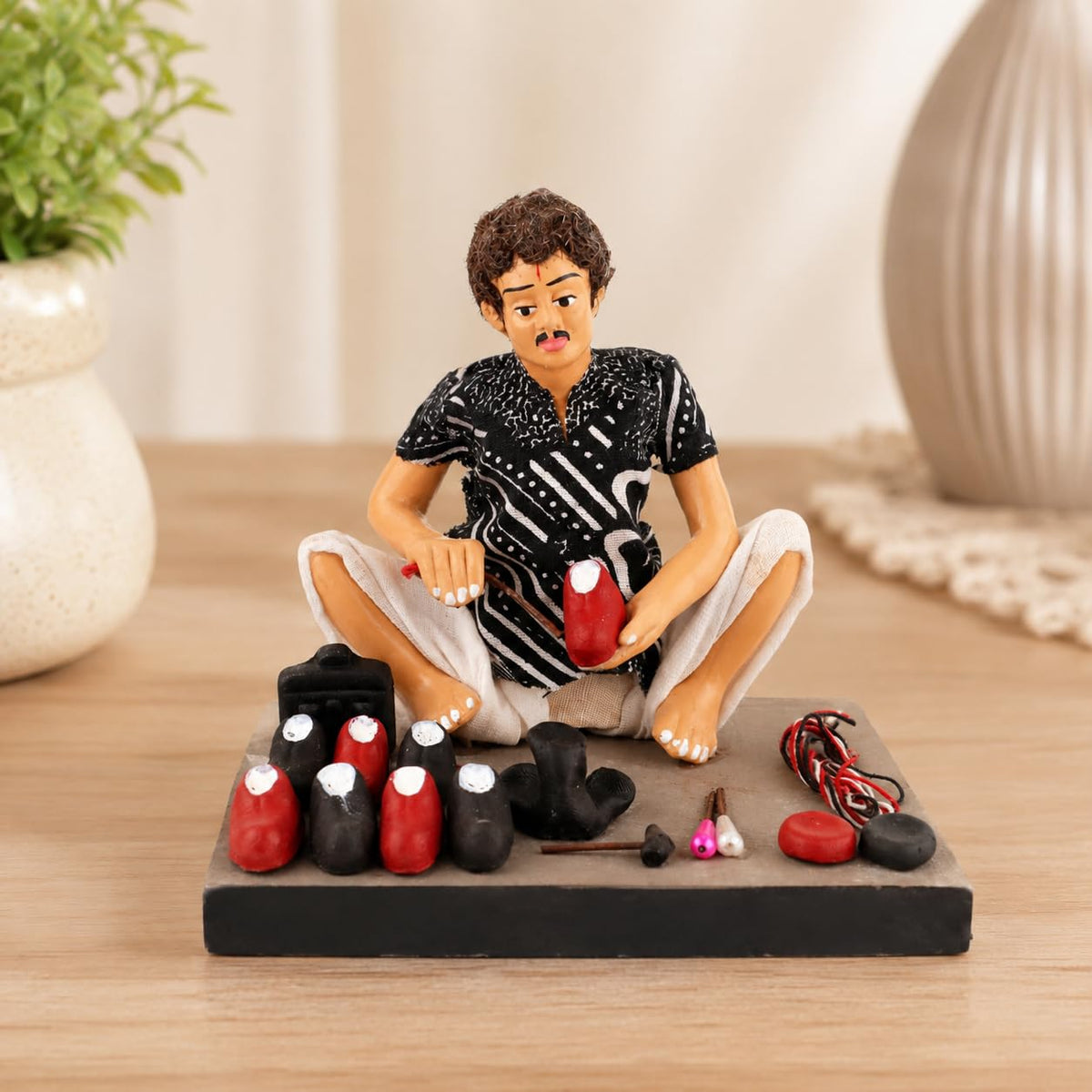 Niharika Collections Krishnanagar Handmade Clay Gift & Décor | Basic- Sitting Human Figure Miniature Idol - Shoemaker