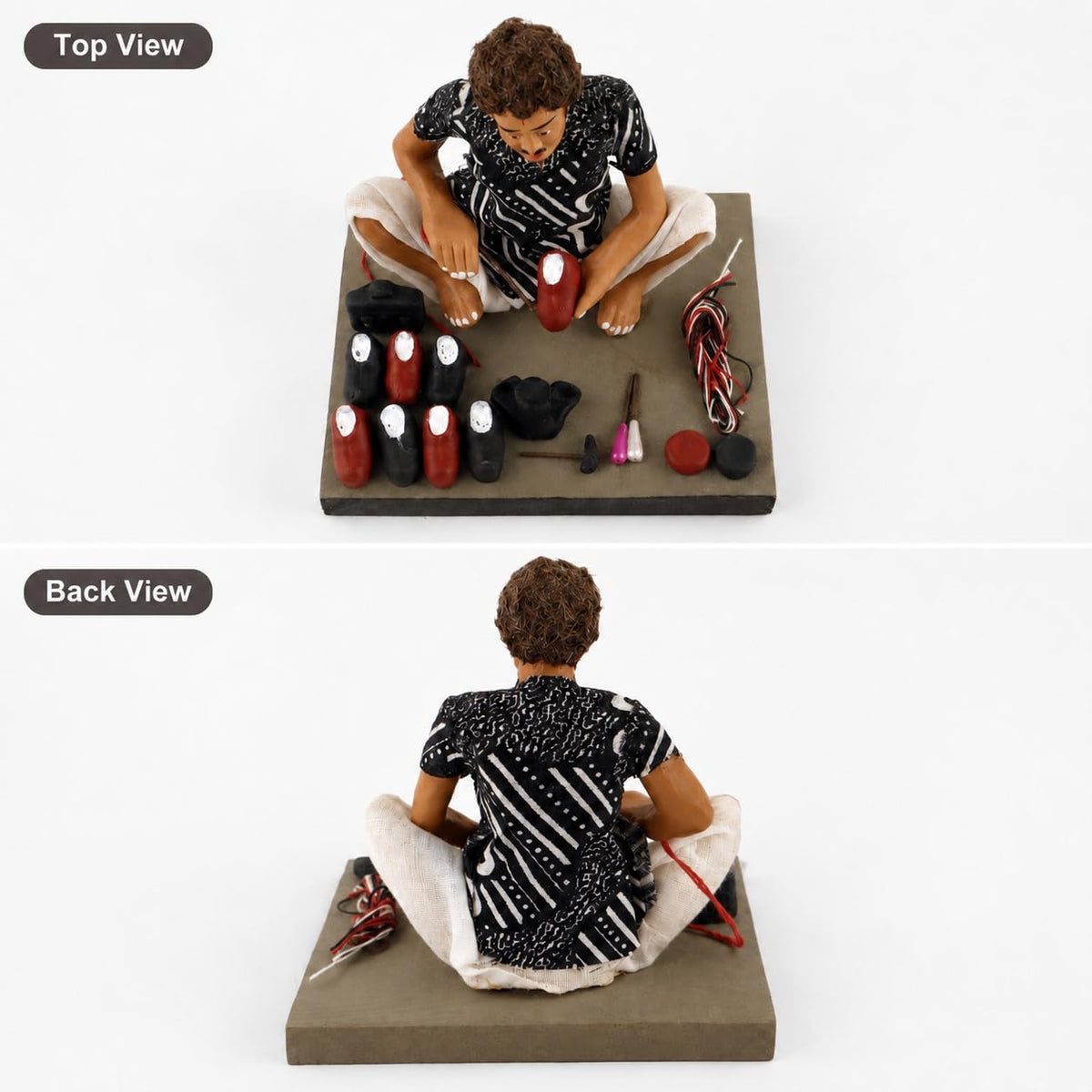 Niharika Collections Krishnanagar Handmade Clay Gift & Décor | Basic- Sitting Human Figure Miniature Idol - Shoemaker