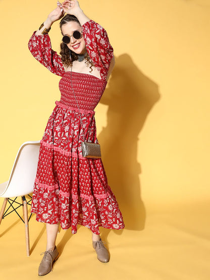 Dhiyona AY Women's Attractive Red Floral All in the Details Dress