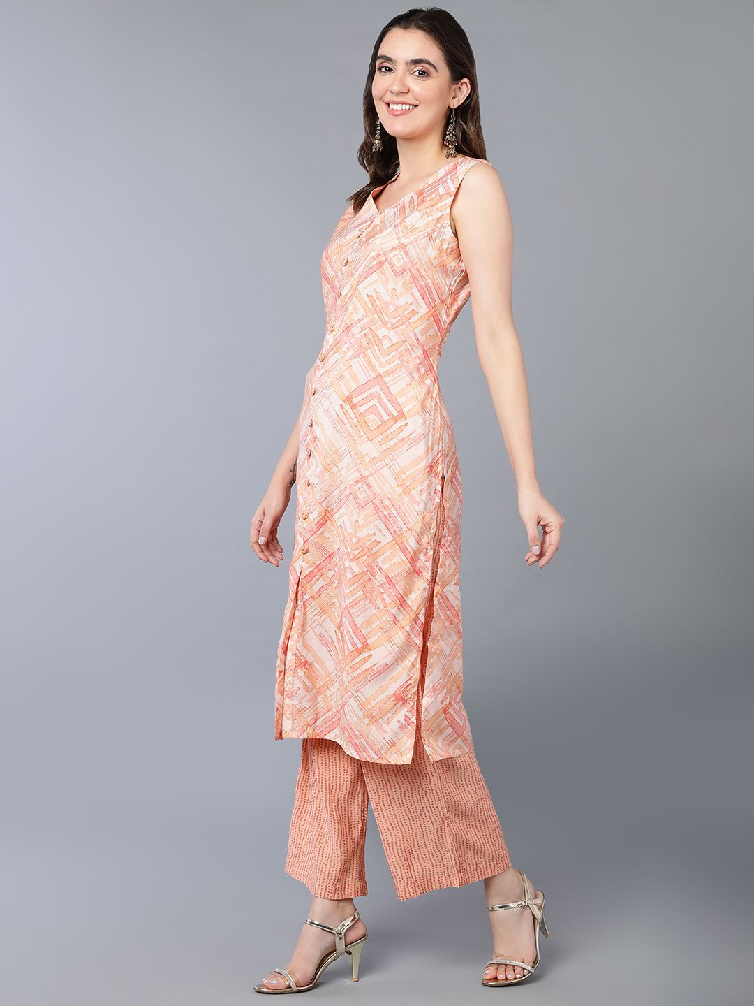 Dhiyona KL Printed V-Neck Regular Kurta with Palazzos & Dupatta