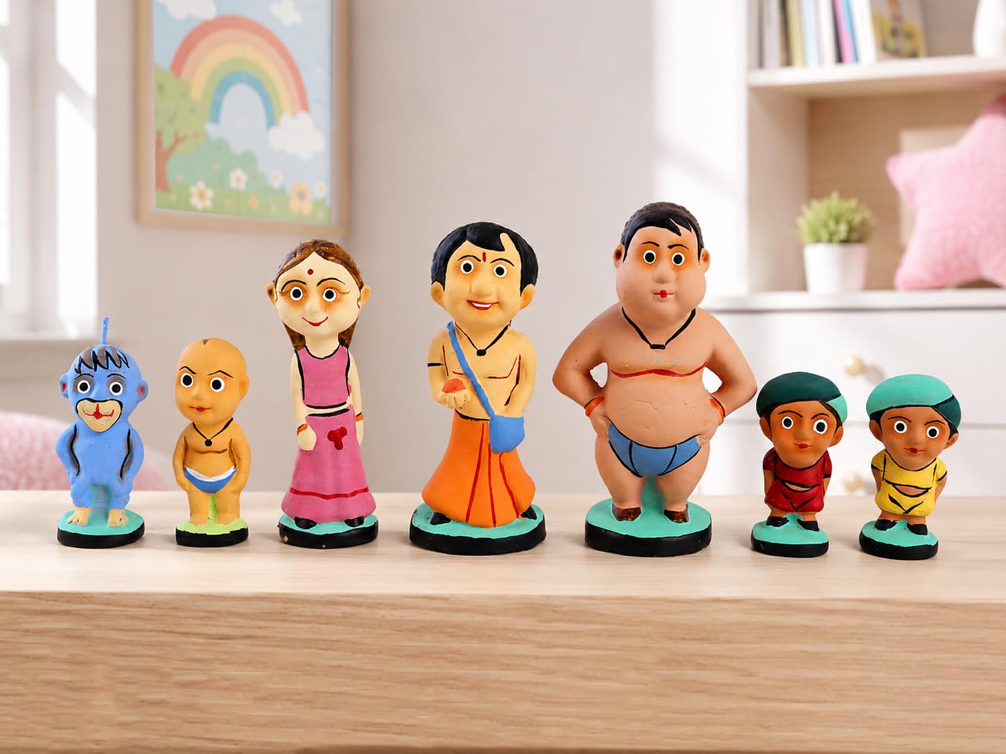 Niharika Collections Handmade Clay Terracotta Idols | Chhota Bheem Group of Dholakpur | Gift & Décor