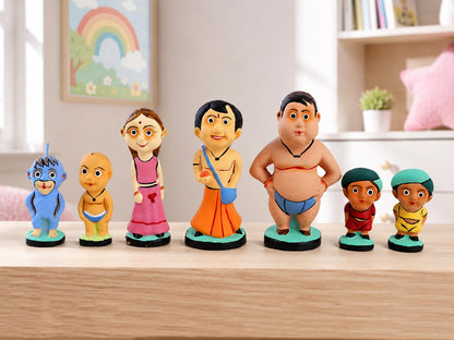 Niharika Collections Handmade Clay Terracotta Idols | Chhota Bheem Group of Dholakpur | Gift & Décor