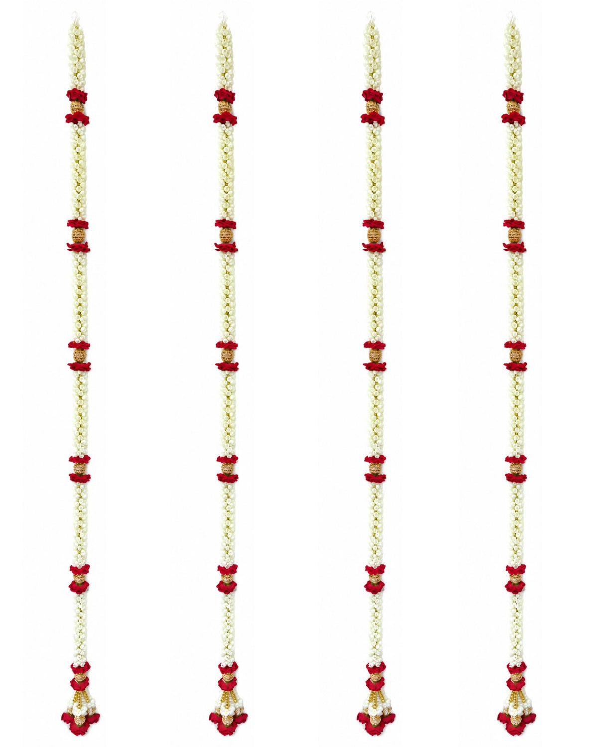 Artificial Flower Hanging Garlands for Decoration, White and Red Flower Strings, 60 Inch 4 Floral Hanging for Mandir, Wedding, Festival, Door, Wall & Home Décor