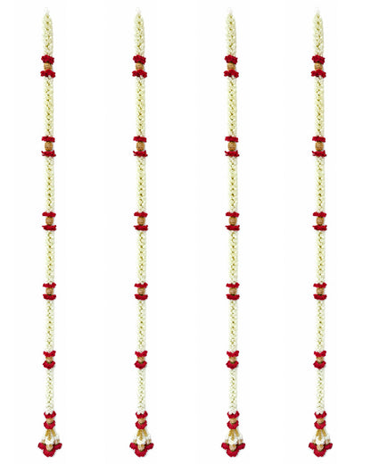 Artificial Flower Hanging Garlands for Decoration, White and Red Flower Strings, 60 Inch 4 Floral Hanging for Mandir, Wedding, Festival, Door, Wall & Home Décor