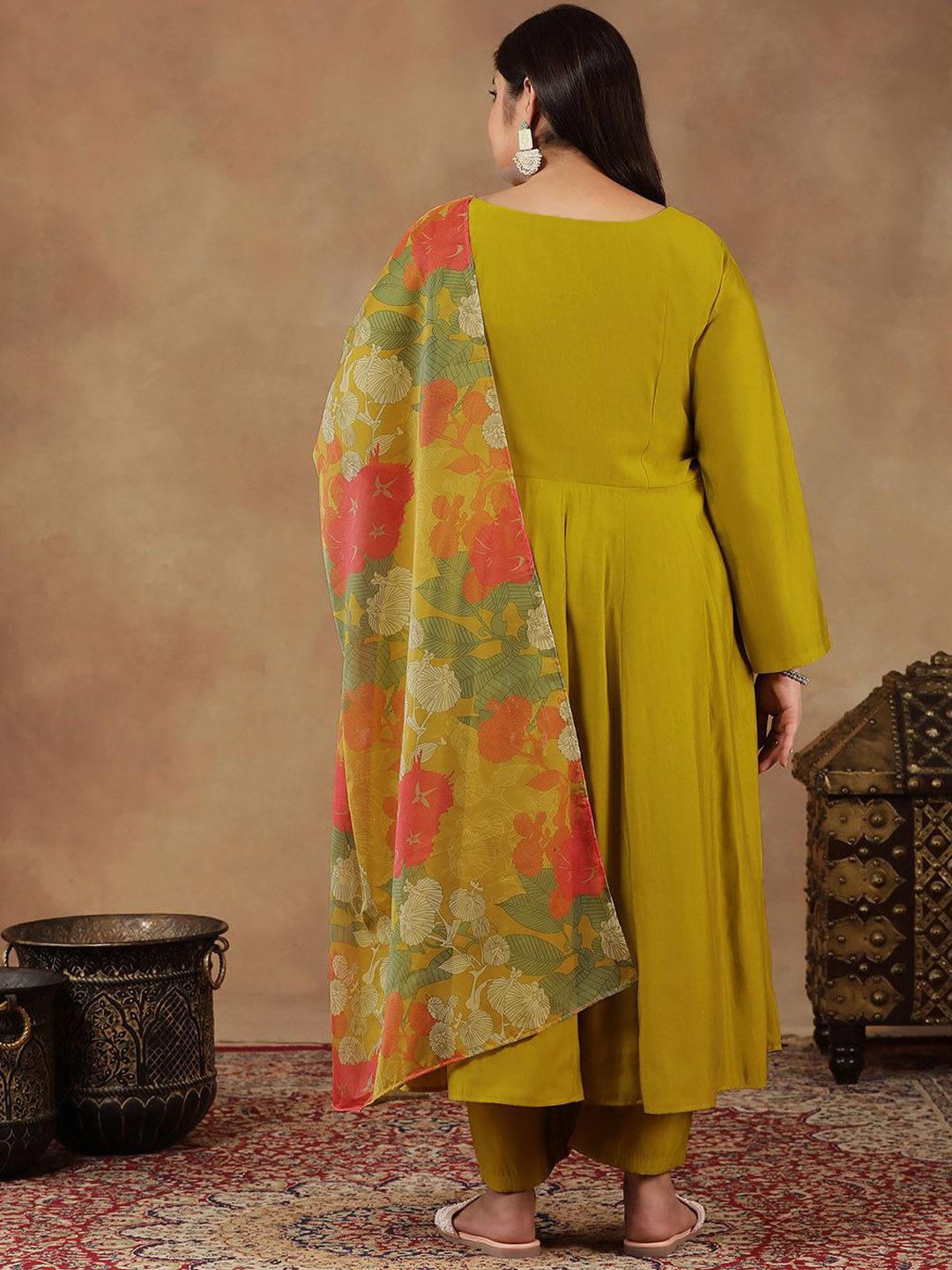 Dhiyona IN Round Neck Empire Anarkali Kurta With Trousers & Dupatta