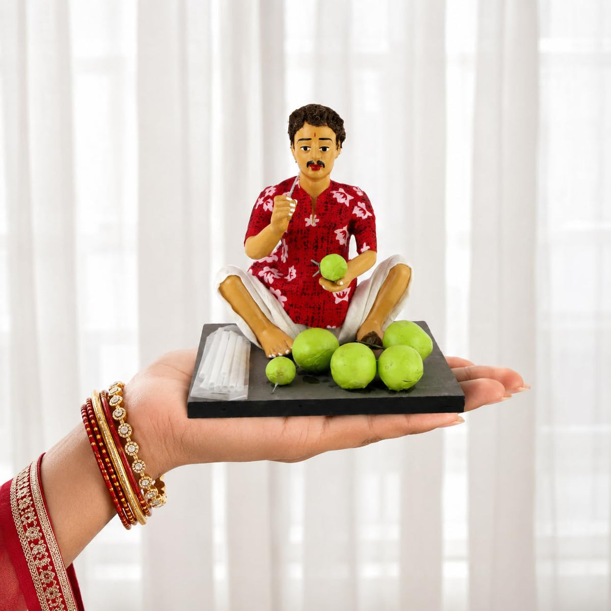 Niharika Collections Krishnanagar Handmade Clay Gift & Décor | Basic- Sitting Human Figure Miniature Idol - Coconut Seller