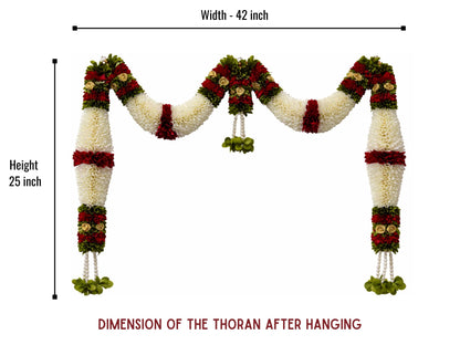 Maroon & Green Hanging Artificial Flower Toran for Main Door Entrance, Reusable Thoran for Pooja Mandir, Living Room & Home Décor, Bandarwal for Festival Decoration (42x25 inch)