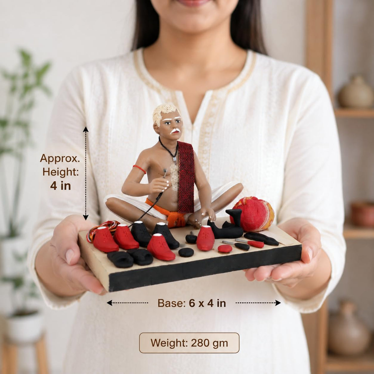 Niharika Collections Krishnanagar Handmade Clay Brick Breaker Idol, Sitting Human Figure Miniature,Handcrafted Indian Art,Multicolour Home Décor, Golu Display & Gifting-15.2 x 10.2 x 10.2 cm