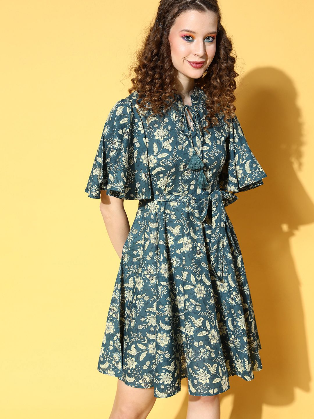 Dhiyona AY Women's Tranquil Teal Floral All in the Details Dress
