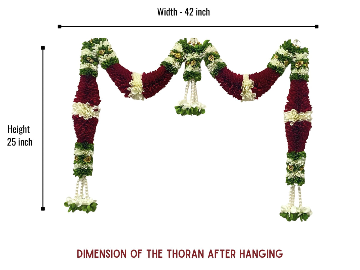 Maroon & Cream Hanging Artificial Flower Toran for Main Door Entrance, Reusable Thoran for Pooja Mandir, Living Room & Home Décor, Bandarwal for Festival Decoration (42x25 inch)