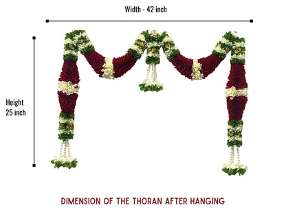 Maroon & Cream Hanging Artificial Flower Toran for Main Door Entrance, Reusable Thoran for Pooja Mandir, Living Room & Home Décor, Bandarwal for Festival Decoration (42x25 inch)
