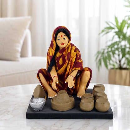Niharika Collections Krishnanagar Handmade Clay Gift & Décor | Prime- Sitting Human Figure Miniature Idol - Potter