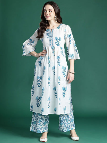 Dhiyona IE Floral Printed Regular Pure Cotton Kurta with Palazzos