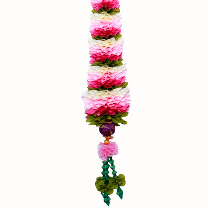 Toran for Main Door, Bandarwal for Festival, Pooja Mandir & Decoration, Pink Handmade Traditional Flower Hanging for Door Entrance, Home & Office Decor (42 inches 18 inches)