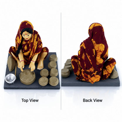 Niharika Collections Krishnanagar Handmade Terracotta Clay Potter Idol, Sitting Human Figure Miniature, Hand-Painted Traditional Indian Art, Home Décor, Golu Display & Gifting, 15 x 12 x 10 cm