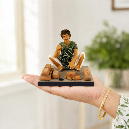 Niharika Collections Krishnanagar Handmade Clay Gift & Décor | Basic- Sitting Human Figure Miniature Idol - Brick Breaker
