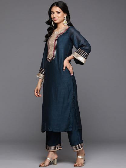 Dhiyona VA Yoke Design Sequinned Kurta with Palazzos & With Dupatta