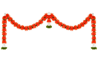 Toran for Main Door Entrance, Bandarwal for Festival, Pooja Mandir & Wedding, Handmade Traditional Flower Hanging for Home & Office Decor (42 inches 18 inches) Red