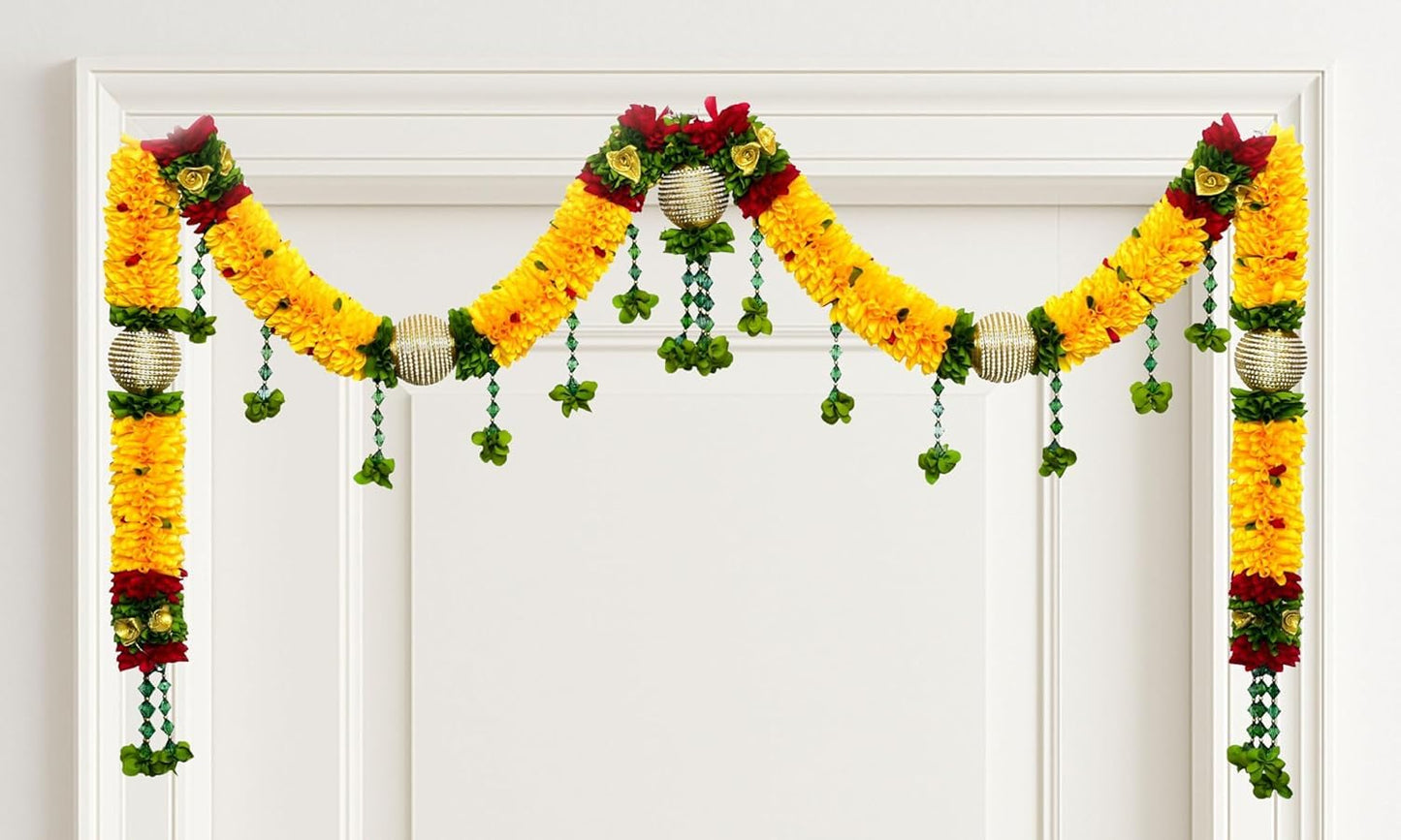 Toran for Main Door Entrance, Bandarwal for Festival, Pooja Mandir & Wedding, Handmade Traditional Flower Hanging for Home & Office Decor (42 inches 30 inches) Yellow