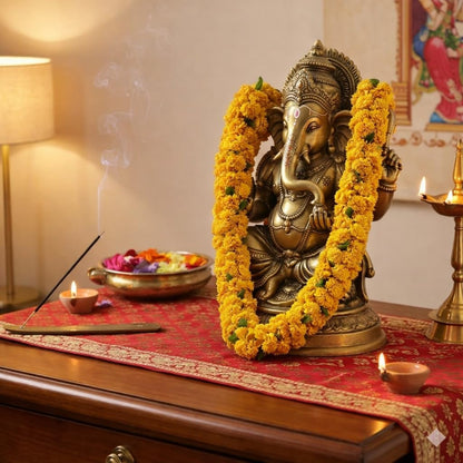 Shevanti Yellow Flower Garland for Pooja Mandir Decoration, Hanging Mala for Photo Frame, Haar Mala for God Idols, Photo Frames of Loved Ones, Ancestors, Pitra (40 inch)