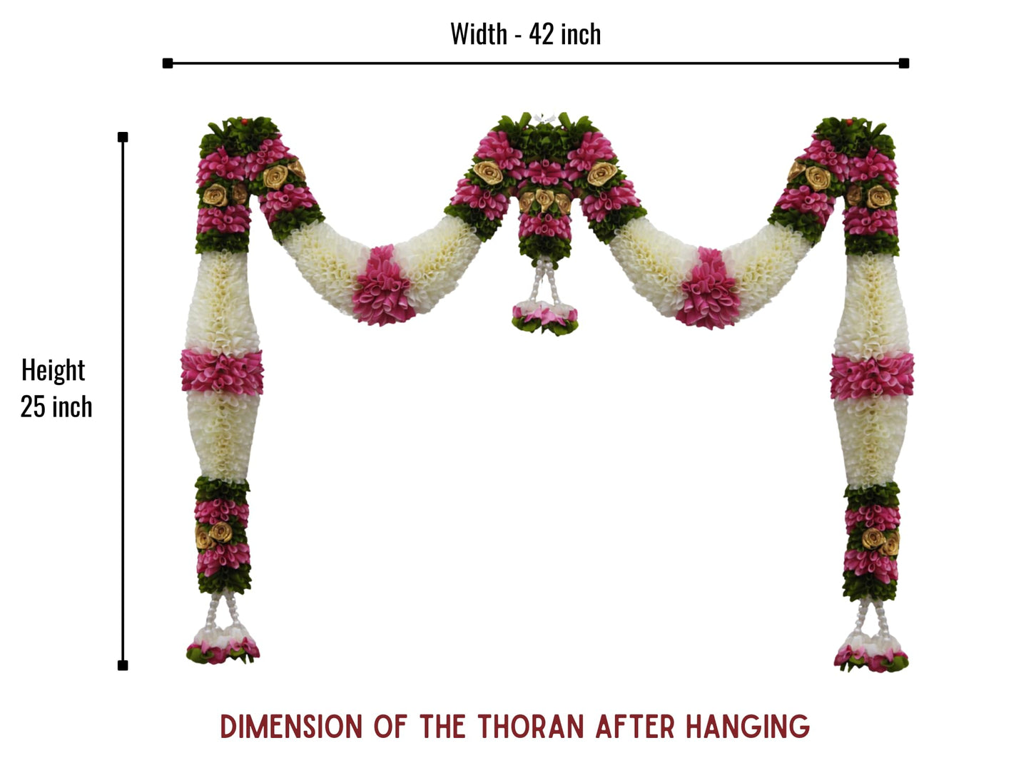 Pink & Cream Hanging Artificial Flower Toran for Main Door Entrance, Reusable Thoran for Pooja Mandir, Living Room & Home Décor, Bandarwal for Festival Decoration (42x25 inch)