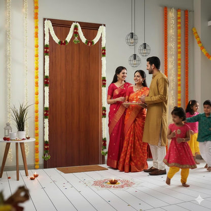 Toran for Main Door Entrance, Bandarwal for Festival, Pooja Mandir & Wedding, Handmade Traditional Flower Hanging for Home & Office Decor (42 inches 60 inches) White