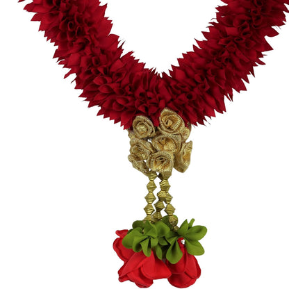 A Pair of Artificial Garland for Wedding, 50 Inches Handcrafted Artificial Flower Garland for Sankranti Ugadi Varamahalakshmi Wedding Event, Diwali & Navaratri Festivals (Maroon)