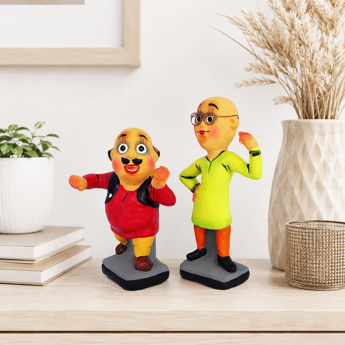 Niharika Collections Krishnanagar Handmade Clay Idol Motu-Patlu
