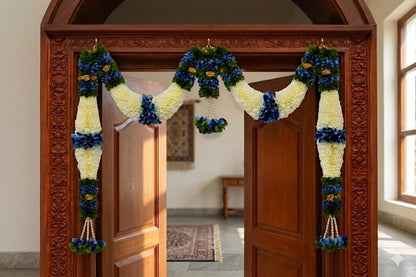Orange & Green Hanging Artificial Flower Toran for Main Door Entrance, Reusable Thoran for Pooja Mandir, Living Room & Home Décor, Bandarwal for Festival Decoration (42x25 inch)